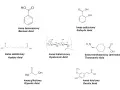 Struktury chemiczne: kwas benzoesowy, kwas salicylowy, kwas azelainowy, kwas hialuronowy, kwas traneksamowy, kwas glikolowy i kwas ferulowy.