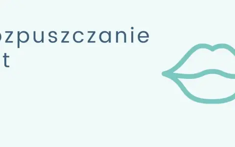 Rozpuszczanie ust – delikatny zarys ust w kolorze turkusowym obok napisu.