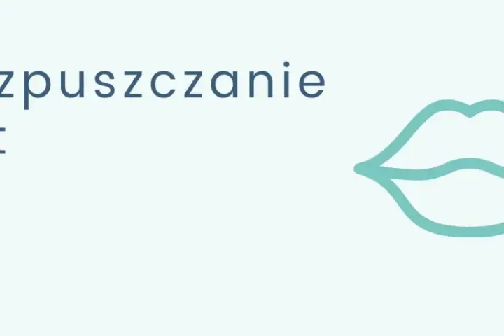 Rozpuszczanie ust – delikatny zarys ust w kolorze turkusowym obok napisu.